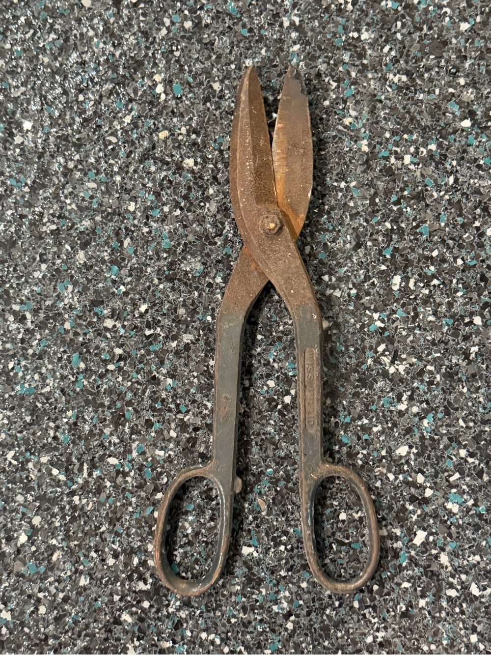 Vintage No. 5 Steel Metal Shears Tin Snips Scissor-Style Brown "BSS"